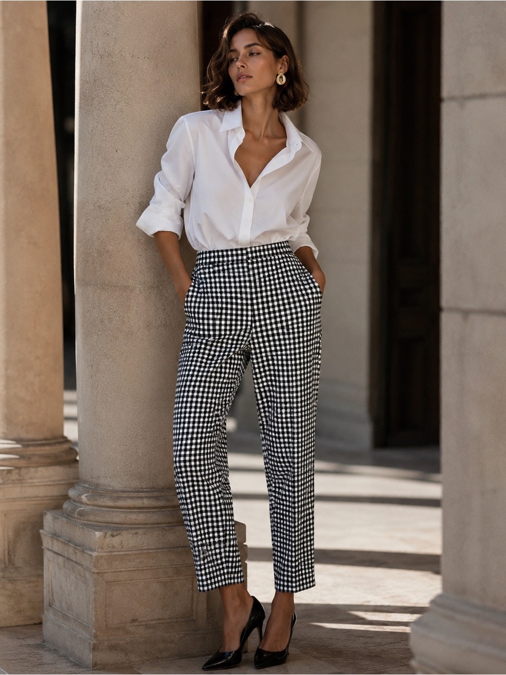RACHEL ZOE Gingham Ankle Pants Size 8 Black White Slim Career NWT Chic